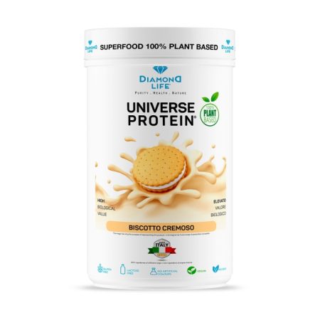 DIAMOND UNIVERSE PROTEIN | Proteine in Polvere Vegane (Pisello, Riso e Quinoa) 72% di Proteine ad Alto Valore Biologico per Sforzo Fisico, Resistenza e Mass Gainer | Gusto Biscotto Cremoso | Gluten Free